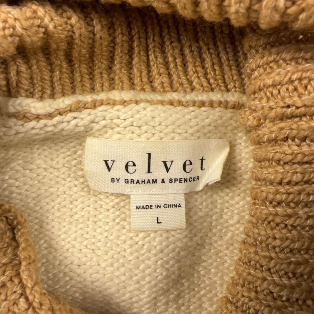 Velvet by Graham & Spencer Colorblock Turtleneck Sweater Womens L Camel Multi - Picture 3 of 7